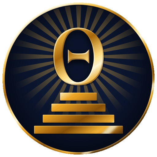 0DTE Cult seal: a golden theta above four steps, radiating light